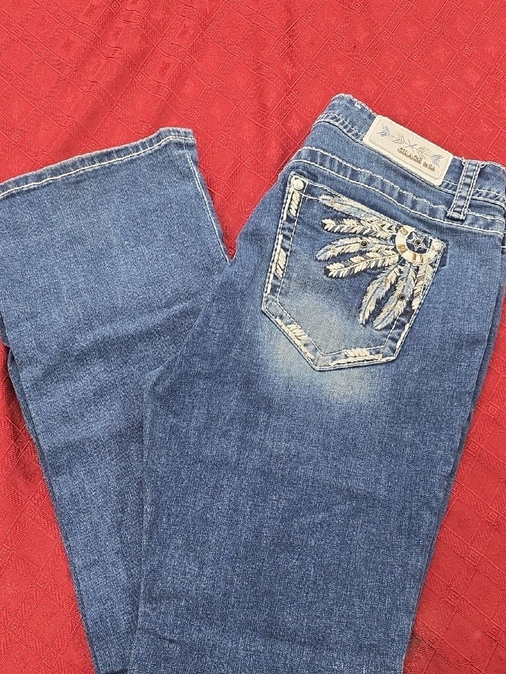 Grace in LA Blue Boot Cut Jeans with Embroidered Pocket